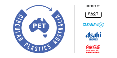 Circular Plastics logo featuring the PACT group, Cleanaway, Asahi and Coco Cola logos