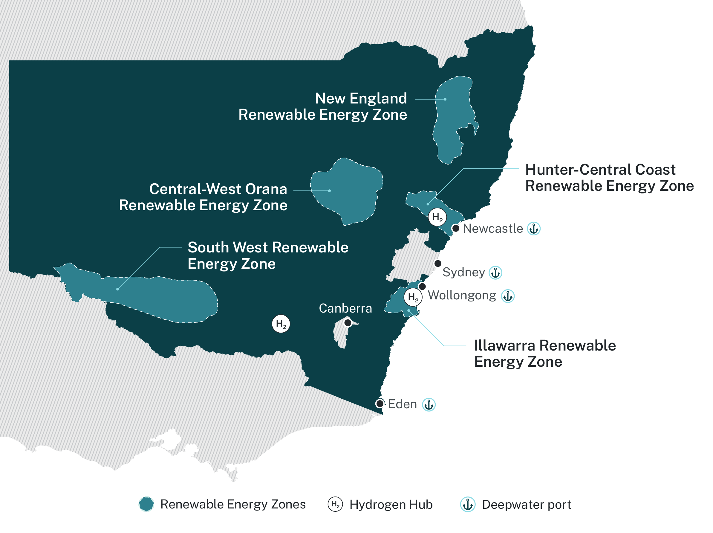 A graphic map of the Renewable Energy Zones in regional NSW
