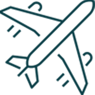 A line drawing icon of an airplane
