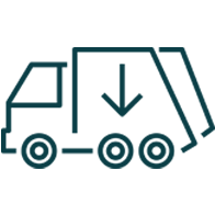 Line drawing icon of a garbage truck
