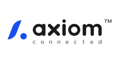 Axiom logo with black text and blue shapes