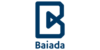 A blue outline of a B, above the text Baiada