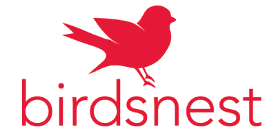 Birdsnest logo with red text and a red bird icon