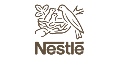 A brown Nestle logo with an icon of a mother bird feeding baby birds 