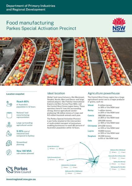 Parkes food manufacturing fact sheets